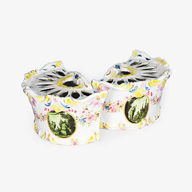 VASI DA FIORI DA APPOGGIO A MEZZALUNA  CON TROMPE L’OEIL. PASQUALE RUBATI, MILANO, 1770