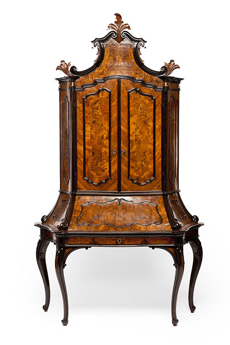 Mobile a due corpi con piano scrittoio ribaltabile (trumeau)