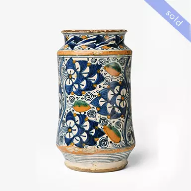 MAIOLICA DRAG JAR OR ALBARELLO, MONTELUPO, 1410-1510 CIRCA