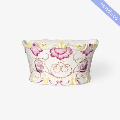 VASO DA FIORI DA APPOGGIO A MEZZALUNA DI MAIOLICA